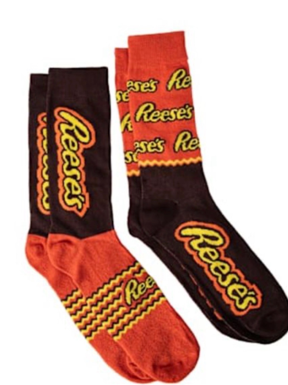 Men's (2 pairs) Novelty Crew Socks - Reese’s Orange & Brown